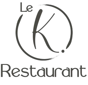 Logo du restaurant "Le K" avec une lettre K stylisée à l'intérieur d'un cercle et le mot "Restaurant" en dessous